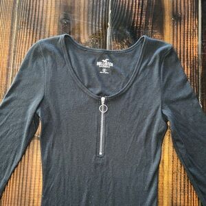 Hollister Black Ribbed Bodysuit with Zipper